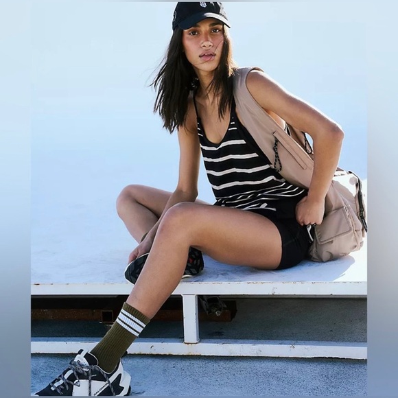 Free People Movement Hot Shot Mini Dress Black and Tan Stripes Small NWOT - Picture 5 of 11